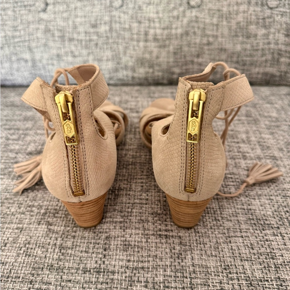 UGG tan wedge sandals with tassel ties - in like new condition! - Picture 4 of 6
